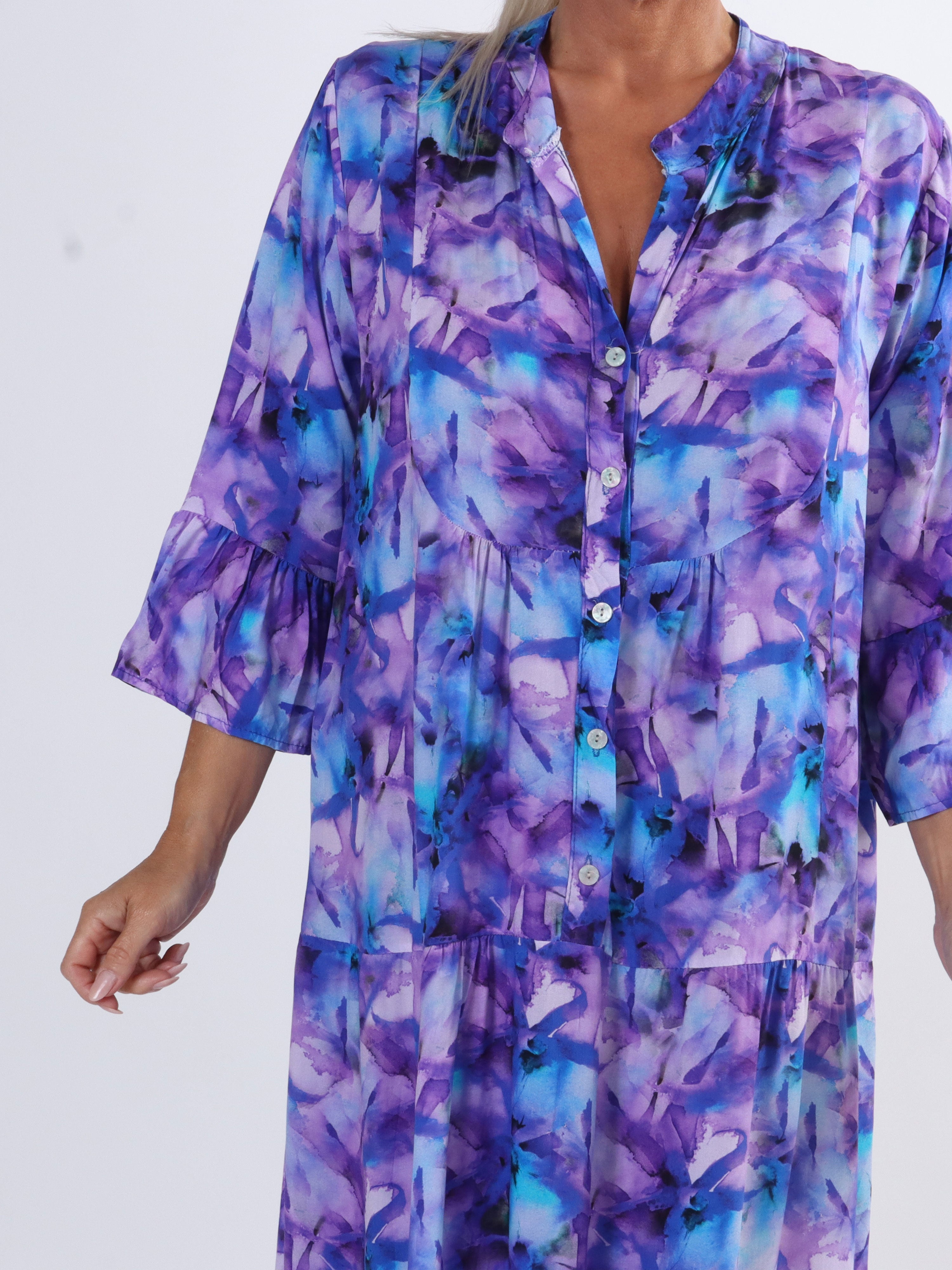 Timian - Lang plus size mønstret kjole med lag på lag look